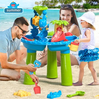 Nisip pentru copii Masa de Apă Jucării pentru Copii mici de 4 la 1 în aer liber, Nisip și Apă de Masă Joc Plajă de Vară Jucării pentru Băieți și Fete cu Vârsta de 3-5 Imagine 2