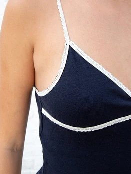 Dantela Vintage Mozaic Crop Top Pentru Femei 2022 Vara Sexy V Gâtului Fără Mâneci Bumbac Camis Topuri Femei Casual Chic Retro Y2k Haine Imagine 2