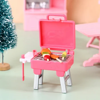 Nou 1:12 casă de Păpuși în Miniatură GRĂTAR Roz Gratar cu Mancare de Jucarie Papusa Decor Jucărie de Păpuși Accesorii de Bucatarie Imagine 2