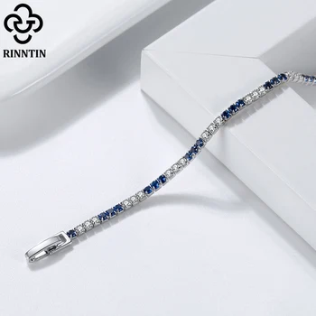 Rinntin Femei de Lux Brățară cu 925 Sterling Silver 2.0 mm Albastru și Clar Cubic Zirconia 6.5 - 7.5 Inch Bijuterii SB117 Imagine 2