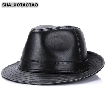 Noua din Piele Hat Pentru Barbati din Piele Palarie de piele de Oaie Fedoras Toamna Iarna Elegante de Jazz Capac Sombrero Casquette 55-62cm Imagine 2