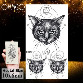 OMMGO Geometrice Pisica Linie de Tatuaje Temporare Autocolant Diamant Negru Acoperit de Tatuaje Personalizate DIY Body Art Încheietura mâinii Fals Tatuaje Femei Bărbați Imagine 2