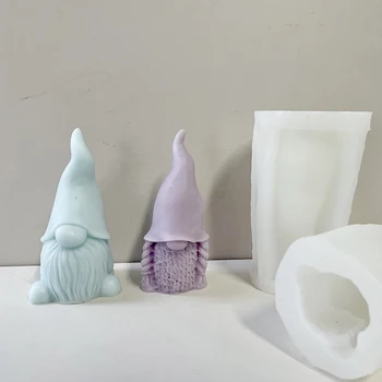 3D fără Chip Bărbos Gnome Lumânare Mucegai DIY Săpun Manual de Gips, Lut Rasina de Artizanat Face Mucegai Silicon Decor Acasă Ornamente Imagine 2