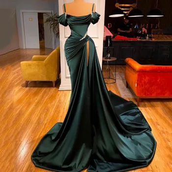 De Culoare Verde Închis Lunga, Sirena, Rochie De Bal De Pe Umăr Sexy Femei Formale Noapte De Petrecere Side Split Rochii De Seara 2022 Dubai Arabă Imagine 2