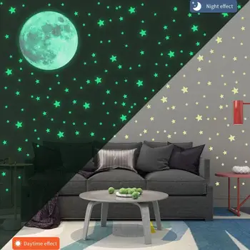 3D DIY Înstelat pe Tavan se Agață Dormitor Copii Luna Stele Perete Autocolante Fluorescente Plin Luna Luminoase Autocolante Glow În Întuneric Imagine 2