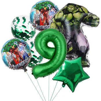 7pcs Marvel Super-Erou Hulk Tema Baloane 32inch Număr Verde Băiat Ziua de nastere Decor Petrecere Copil de Dus pentru Copii Jucarii Cadou Globos Imagine 2