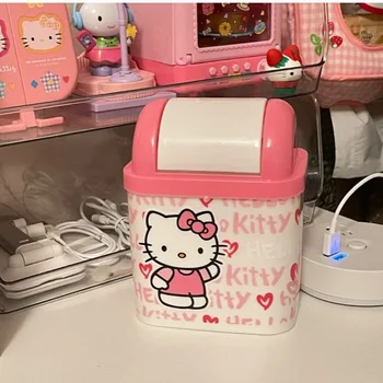 Kawaii Hello Kitty Desene animate Desktop Gunoi Mini Birou Camera de zi Acasă cu Capac Pătrat de Gunoi Bin de Stocare Imagine 2