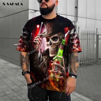 Punk Rock, Heavy Metal Bautor de Cowboy Foc Craniu 3D Imprimate T-Shirt, Bluze Tricouri Maneca Scurta Casual Lapte Fibra Bumbac Mai bun O Imagine 2