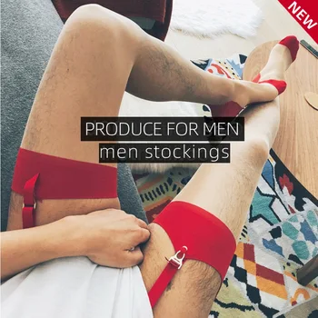 2 Perechi Roșu Ciorapi de Nailon Bărbat Sexy Retro Culoare Lovit Coapsa Inalta Ciorapi Cadou pentru Barbati Ultra Subțire Peste-genunchi Ciorapi Ciorapi sex Masculin Imagine 2