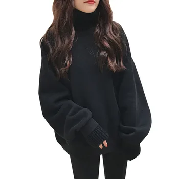 Stil coreean Supradimensionate Hoodies Femei Fals Două Piese de Iarnă Pulover Femei Tricou Vrac Gros de Lână Pulovere Imagine 2