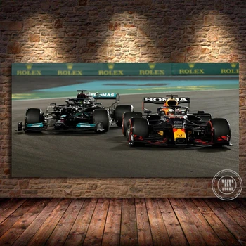 Max și Hamilton Poster 2021 F1 din Abu Dhabi Grand Prix Panza Printuri Pictura de Formula 1, Curse de Arta de Perete pentru Living Decorul Camerei Imagine 2