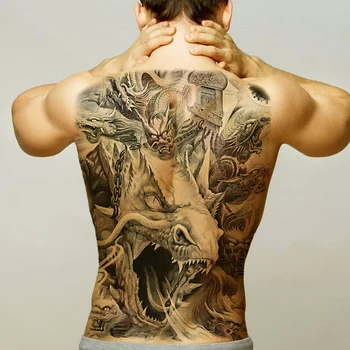 Tatuaj detașabil, rezistent la apa halloween corpul autocolante moartea craniu schelet temporară autocolant tatuaj dragon tatuaj pe spate de mari dimensiuni Imagine 2