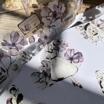 Flori Vintage Umbra Fundal Floral Washi Banda PET pentru Luare de Card Planificator DIY Scrapbooking Plan Autocolant Decorativ Imagine 2