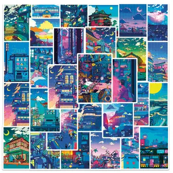 50pcs de Desene animate Anime Vânt de Noapte de pe Strada Scena Graffiti Autocolante Valiza Cana de Apa Impermeabil Decorarea Poster Designer Autocolante Imagine 2