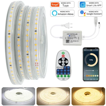 220V LED Strip Lumină 2835 120LEDs/m Tuya WiFi Smart LED Strip Estompat Flexibile Banda de LED-uri în aer liber Wateproof Bluetooth cu LED-uri Panglică Imagine 2