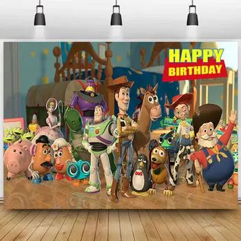 Disney Toy Story Petrecere Fundaluri Cortina Photobooth Fundal Pânză Copii Ziua de nastere Decoratiuni de Perete Fondul Sta Imagine 2