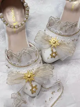 Japoneză Dulce Lolita Pantofi Kawaii Fata Petrecere De Ceai Printesa Kawaii Pantofi Perla Retro Dantelă Bowknot Femei Pantofi Loli Cosplay Pentru Că Imagine 2