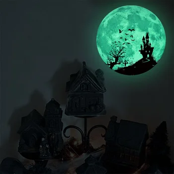 30CM Luminos Luna Perete Autocolant 3D Halloween Vrăjitoare Bat Vampireville Castelul de Stickere Glow în Întuneric Living Home Decor Imagine 2