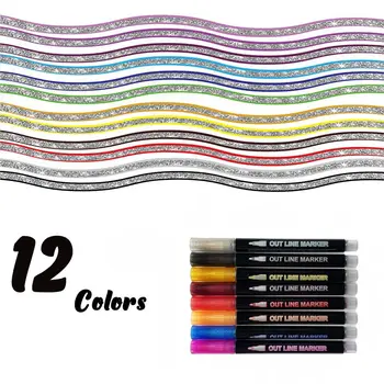 Metalice Pixuri cu Sclipici pentru DIY Album jurnal Jurnal 30 de Culori Linie Dublă Schiță Creion Marker Marker materiale pentru Pictura Imagine 2