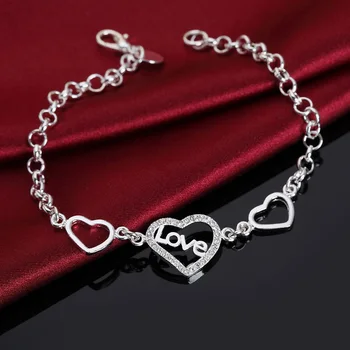 Argint 925 inima de DRAGOSTE Fata de Bratari Geometrie Lanț Linie Petrecere Retro Bijuterii pentru Femei Cadouri de Valentine Crăciun Imagine 2