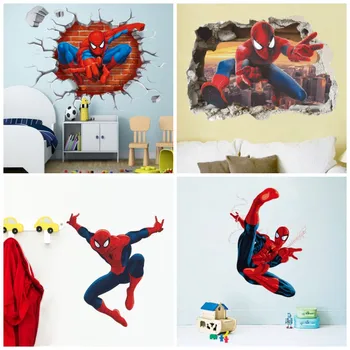 Spider Man Autocolante de Perete Pentru Camera Copii Decorațiuni 3d Răzbunătorii Super-Eroi din Pvc de Artă Murală Băieți Decalcomanii Diy Anime Postere de Film Imagine 2