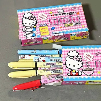 12Pcs Hello Kitty Neutru Pen Kawaii Elevii Papetărie Drăguț Anime Sanrioed 0.5 Mm Negru Semnarea Pixuri Minunate Cadouri pentru Copii Fete Imagine 2