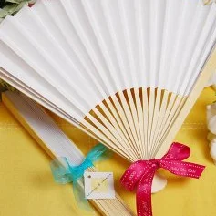 10buc Orient Pliere Buzunar Bambus Coaste Hârtie Albă Ventilator de Mână de Favoarea Nunta Cadouri de Promovare Imagine 2