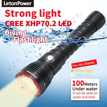 Scufundări Lanterna CREE XHP70.2 LED-uri 4000Lumens Lanterna Subacvatică Super Luminozitate bătaie Lungă Tactice Scufundări Lanterna Imagine 2