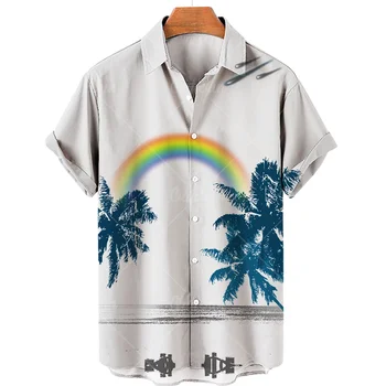 Vara Noi Copac de nucă de Cocos Hawaiian Imprimare Tricou V-neck Un Cuvânt Butonul Maneca Scurta Casual Fashion Beach Resort Stil Liber 5xl Imagine 2