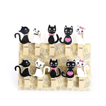 10buc Kawaii Lemn Agrafă de Hârtie De Sac Japoneză Pisica Clipuri din Lemn Cu Funie de Cânepă Mini Alimente Frumos Clip Imagine 2