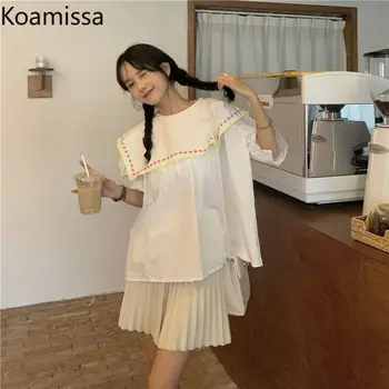 Koamissa Retro Femei Bluza Stil Japonez Broderie de Vara cu Maneci Scurte Dulce Tricou Vrac Student de zi cu Zi Uza Topuri Chic Imagine 2