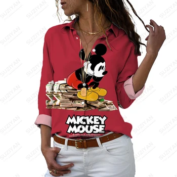 Dragoste Cupluri Disney 2022 Feminin Buton Rever Cămașă De Primăvară Și De Toamnă De Moda Mickey Minnie Noi Maneca Lunga Topuri De Femei Vrac Imagine 2
