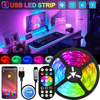 USB LED Strip Lumini Bluetooth RGB 5050 2835 5V RGB Lampă cu LED-uri Panglică Flexibil Lumina Pentru Decorarea Camerei TV Iluminare cu Diode Bandă Imagine 2