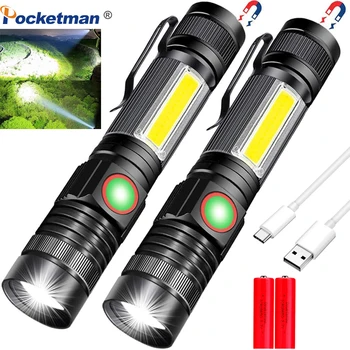Pocketman 4 Moduri USB Reîncărcabilă Lanterne Magnetic Coada Lanterna LED rezistent la apa Lanterna cu Zoom Lanterna cu Lumină Cob Imagine 2