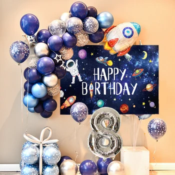 Spațiu 1st Birthday Party Consumabile 71Pcs Rachete Astronaut Balon Arc Cu Universul Planete Fondul Pentru Baby Boy Copil Imagine 2