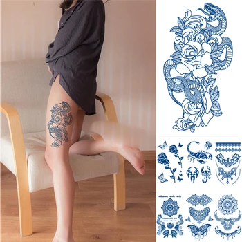 Suc De Cerneală Durată Impermeabil Tatuaj Temporar Autocolant Totem Tatuaje Șarpe Flori Body Art Brațul False, Tatuaj Femei Bărbați Imagine 2