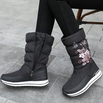 Cizme pentru femei de moda platforma cizme de iarna cald gros de pluș non-alunecare rezistent la apa, pantofi de iarna blana cizme de zapada botas mujer florale Imagine 2