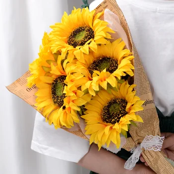 Artificiale de Floarea-soarelui Buchet de Bricolaj de Flori de Mătase de Înaltă Calitate de Flori False Home Garden Party Decor Nunta Aranjament Cadouri pentru Ea Imagine 2