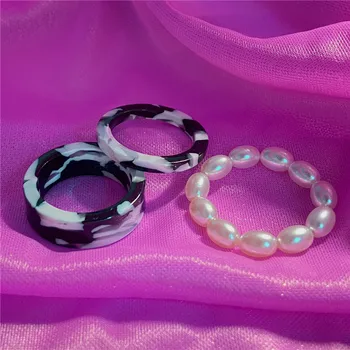 3Pcs Ins Coreea Moda Colorat Y2k Rășină Inima Inel Acrilic Gros Inele Rotunde pentru Femei Petrecerea de Nunta Bijuterii Set Inel Imagine 2