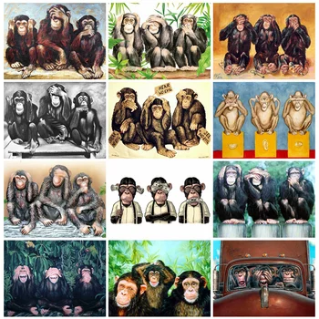 Huacan 5d Diamant Pictura Noii veniți Maimuță Mozaic Animale Darul Manual Broderie Gorilla Decor Acasă Imagine 2