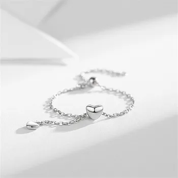 De moda de Argint de Culoare Tassle Link-ul Lanț Farmec Inima Deget Inel Pentru Femei Fete Petrecere Bijuterii jz426 Imagine 2