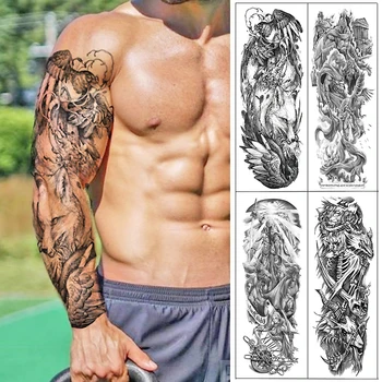 Impermeabil Tatuaj Temporar Autocolant Crow și Lupul Brat Mare Maneci Tatuaj Fals Flash Tatuaje Pentru Barbati Femei Imagine 2