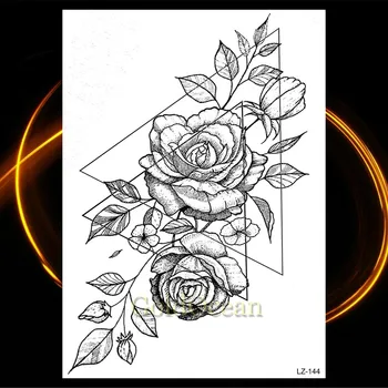 Geometrice de Flori Tatuaje Temporare False Trandafirul Negru Bujor Impermeabil Tatuaje Autocolant de Moda pentru Femei Body Art Tatuaj Braț Pentru Show Imagine 2
