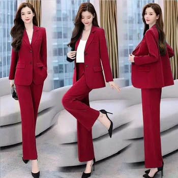 2022 Vara Noi coreeană de Moda Elegant pentru Femei Pantaloni Costum Office Sacou Jacheta de Agrement Pantaloni Set de Două Piese de Îmbrăcăminte de sex Feminin Imagine 2