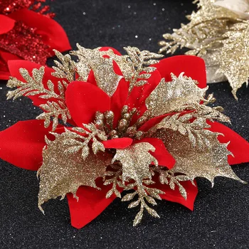 13cm Sclipici Crăciun Flori Artificiale Flori Vesele Decoratiuni de Craciun pentru Casa 2021 Crăciun Ornamente pentru Pomul de Anul Nou Decor Imagine 2