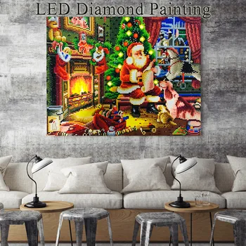 HUACAN Crăciun Diamant Pictura LED Lumina de Diamant Mozaic Moș Crăciun Diamant Broderie Rundă de Gaurit Cu Cadru 40x50cm Imagine 2