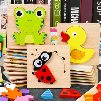 Puzzle din lemn Puzzle Baby Puzzle-uri de Animale pentru Copii mici 1 2 3 Ani Copii de Învățare Timpurie, de Învățământ Montessori Jucării, Cadouri pentru copii Imagine 2