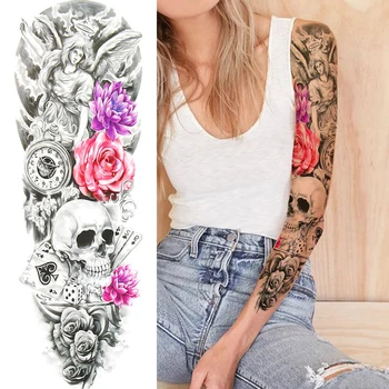 Sexy Craniu Temporară Maneci Tatuaje Pentru Femei Fete Body Art Tatuaje Brat Maneci Tatuaje Temporare False Lavabil Flori Decor Imagine 2