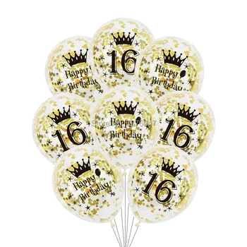 6pcs/lot 15 16 17 18 19 fericit ziua de nastere baloane de aur, argint 16-18 decoratiuni partid transparent confetti balon aniversare Imagine 2