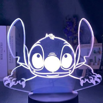 Disney Stitch 3D Anime Lumina de Noapte de Desene animate de Acțiune Figura Lampa de Birou LED 7 Culori Schimbare RBG Lampa Decor Camera Copii Copil Cadou Imagine 2